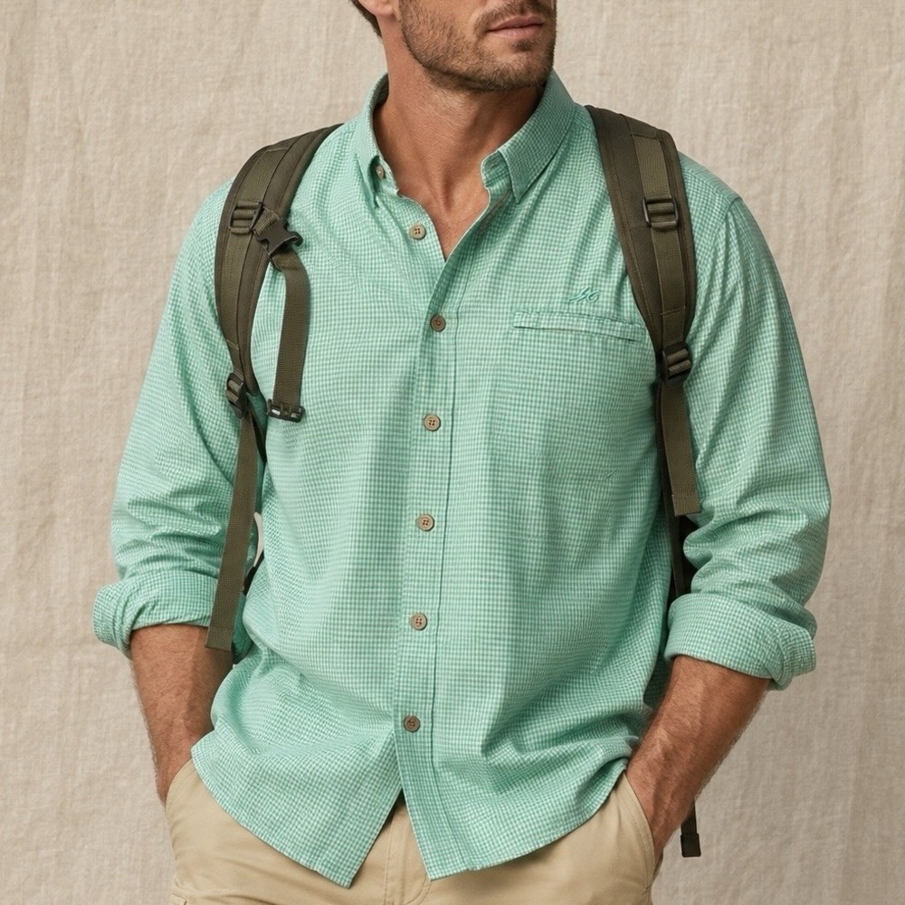 Mojo Sportswear Shirt Mens 3XL Green Check Long Sleeve Button Up Fishing Casual